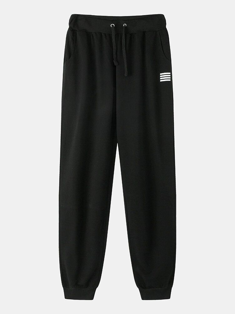 Pantalones De Jogging Deportivos De Ajuste Holgado Con Cordón De Algodón De Color Sólido Básico Para Hombre