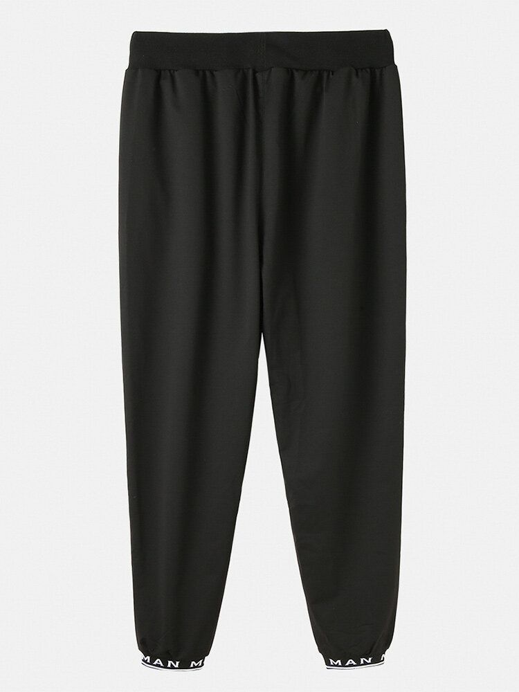 Pantalones De Jogging Negros Deportivos Con Cordón Negro Con Estampado De Letras De Algodón Para Hombre Con Bolsillo