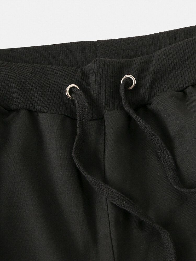 Pantalones De Jogging Negros Deportivos Con Cordón Negro Con Estampado De Letras De Algodón Para Hombre Con Bolsillo