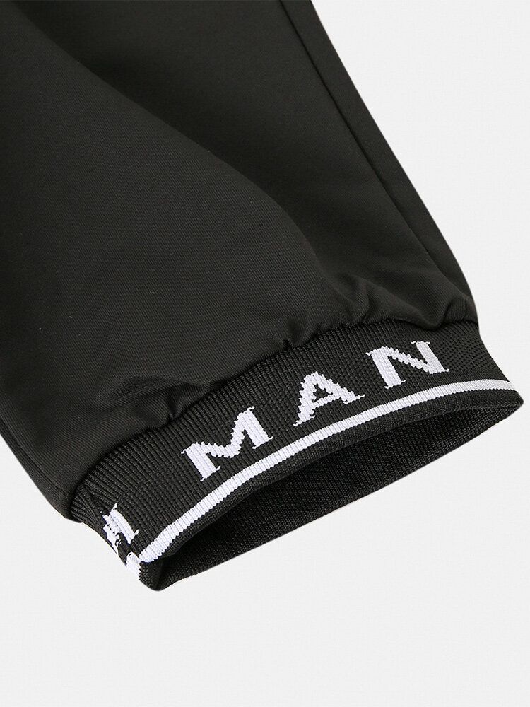 Pantalones De Jogging Negros Deportivos Con Cordón Negro Con Estampado De Letras De Algodón Para Hombre Con Bolsillo