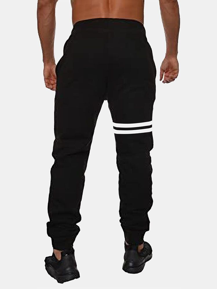 Pantalones De Pies Con Viga Deportiva De Punto De Algodón Con Cordón Informal De Diseño A Rayas Para Hombre