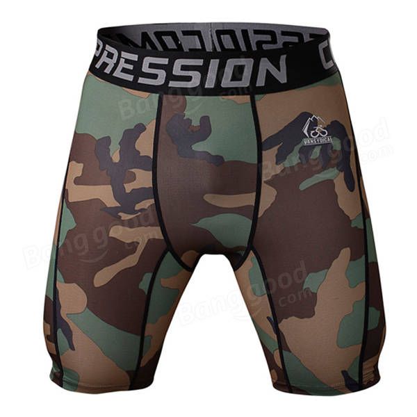 Pro Men Secado Rápido Stretch Thin Dacron Camouflage Sports Gym Running Skinny Shorts