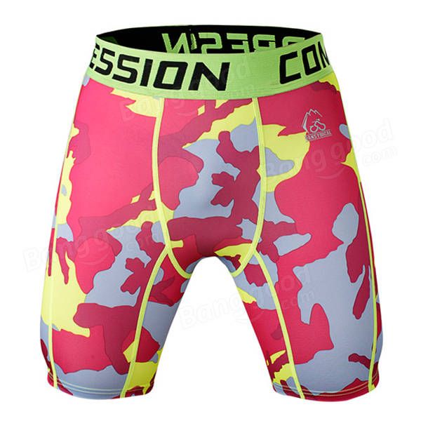 Pro Men Secado Rápido Stretch Thin Dacron Camouflage Sports Gym Running Skinny Shorts