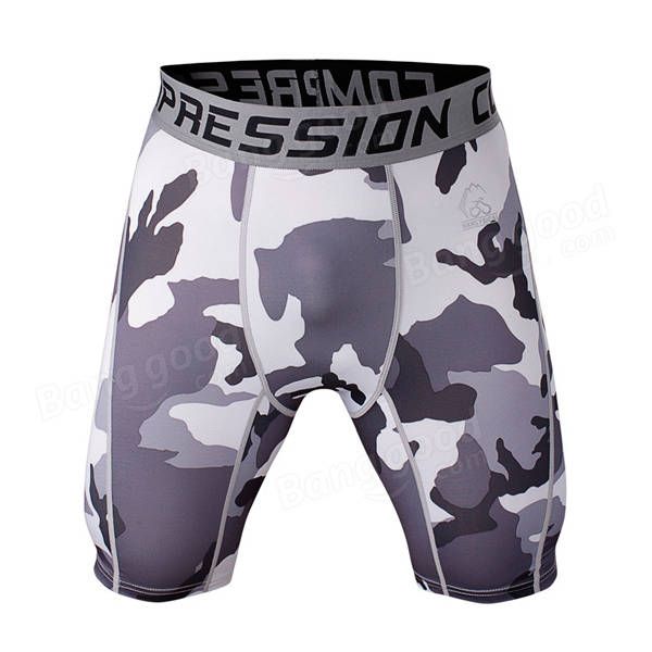 Pro Men Secado Rápido Stretch Thin Dacron Camouflage Sports Gym Running Skinny Shorts