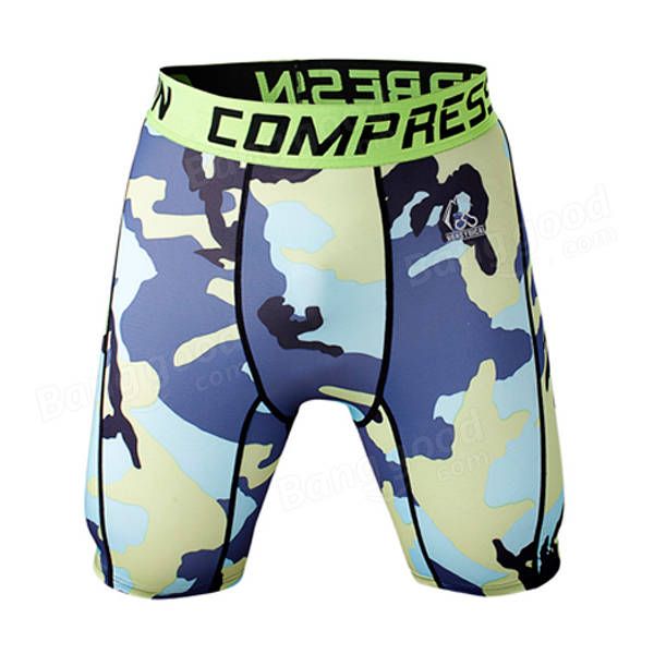 Pro Men Secado Rápido Stretch Thin Dacron Camouflage Sports Gym Running Skinny Shorts