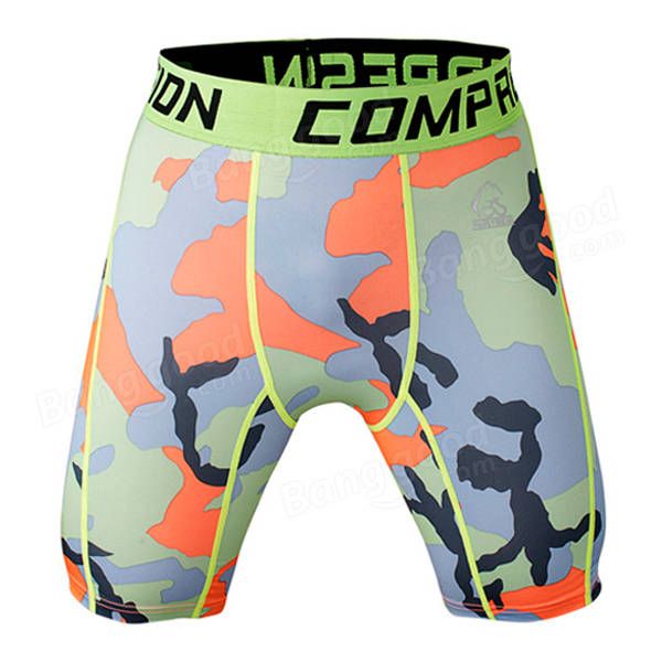 Pro Men Secado Rápido Stretch Thin Dacron Camouflage Sports Gym Running Skinny Shorts