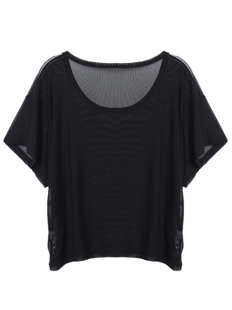 Sexy Mesh Hollow Out Wicking Sport Smock Camiseta De Mujer