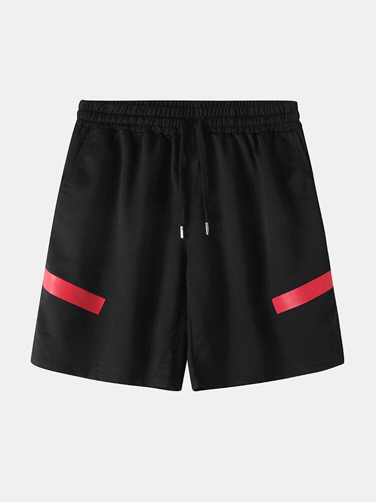 Shorts Deportivos Negros Con Bolsillo Con Cordón Y Estampado Para Hombre