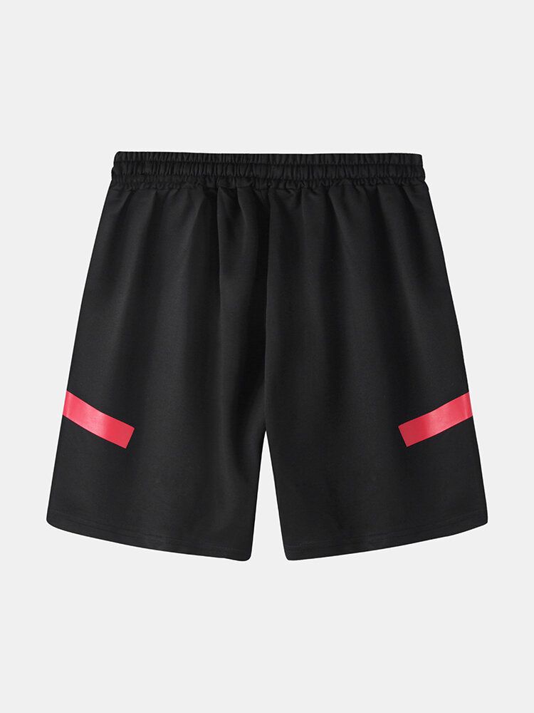 Shorts Deportivos Negros Con Bolsillo Con Cordón Y Estampado Para Hombre