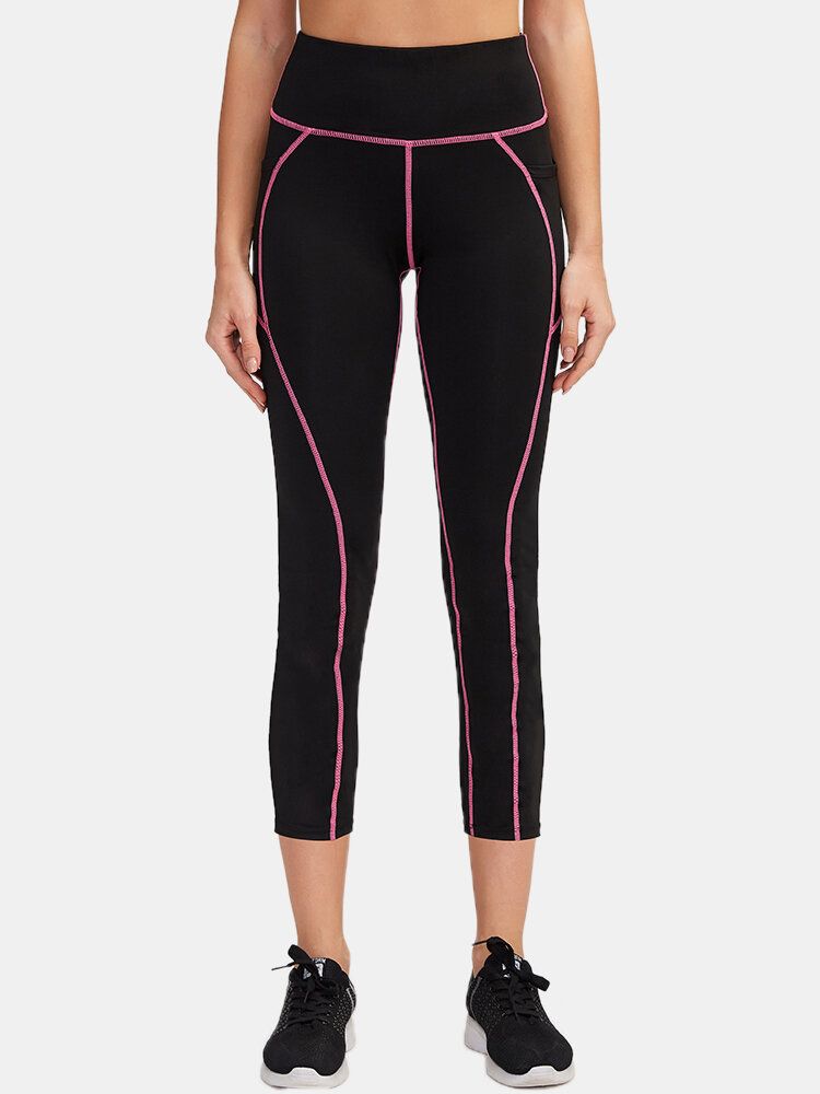 Sport Mujer Moisture Wicking Pantalones Negros De Cintura Alta Delgados Con Bolsillo