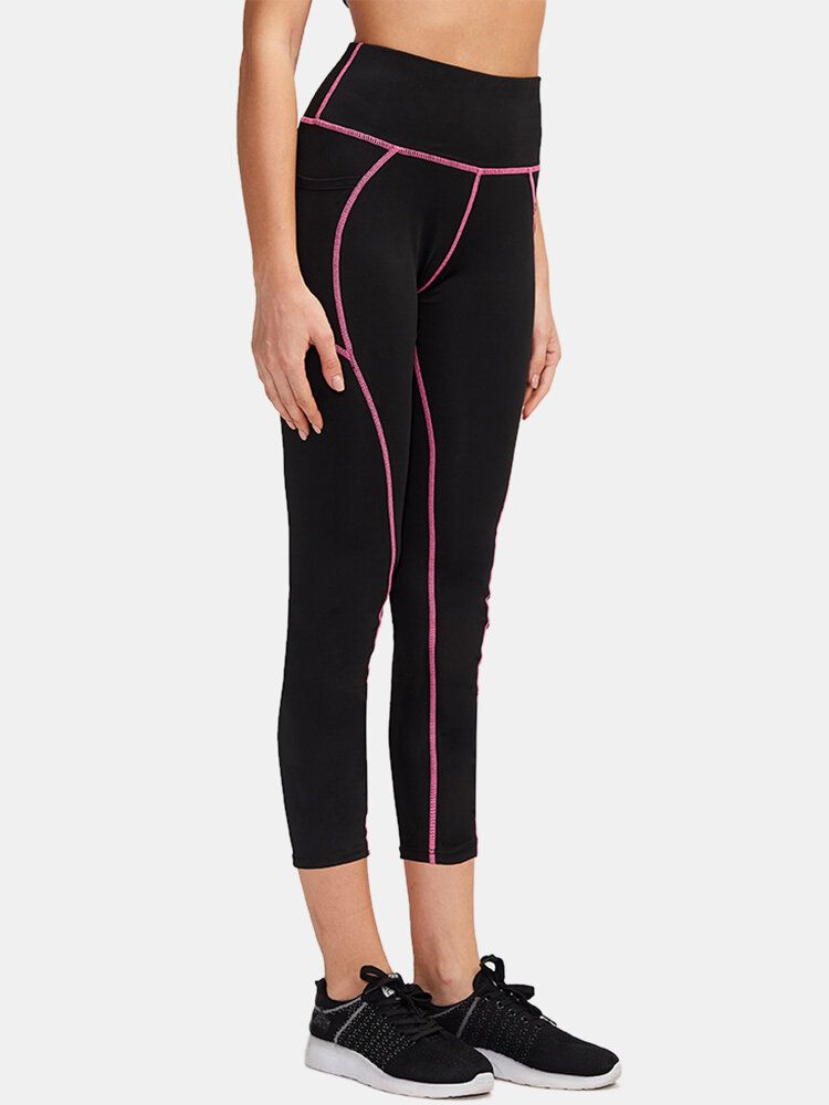 Sport Mujer Moisture Wicking Pantalones Negros De Cintura Alta Delgados Con Bolsillo