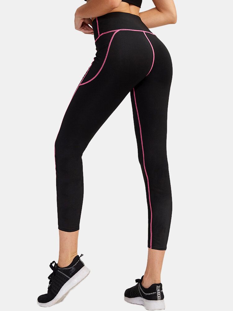 Sport Mujer Moisture Wicking Pantalones Negros De Cintura Alta Delgados Con Bolsillo