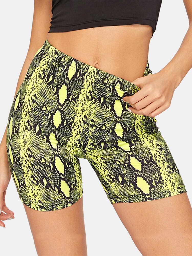 Sport Mujer Skake-skin Print Yoga Shorts De Cintura Alta