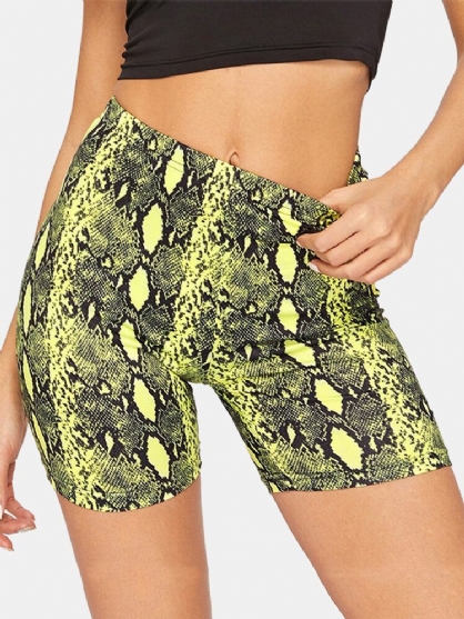 Sport Mujer Skake-skin Print Yoga Shorts De Cintura Alta