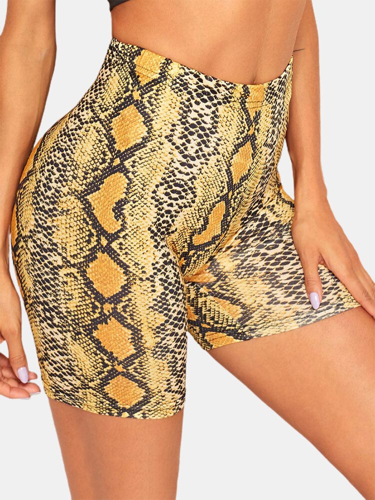 Sport Mujer Skake-skin Print Yoga Shorts De Cintura Alta