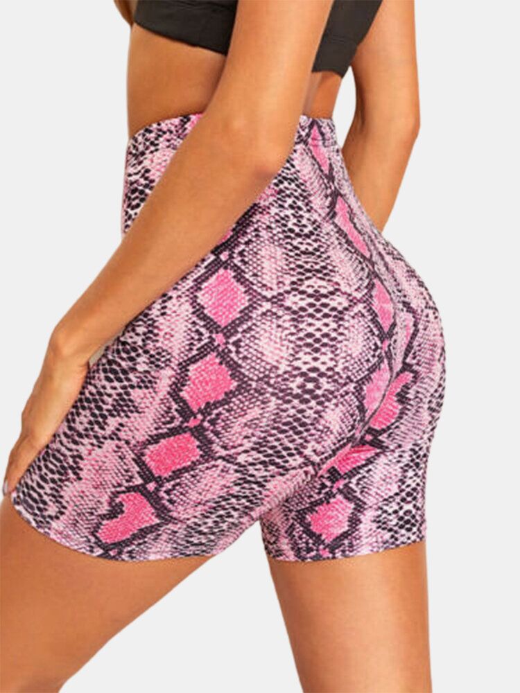 Sport Mujer Skake-skin Print Yoga Shorts De Cintura Alta