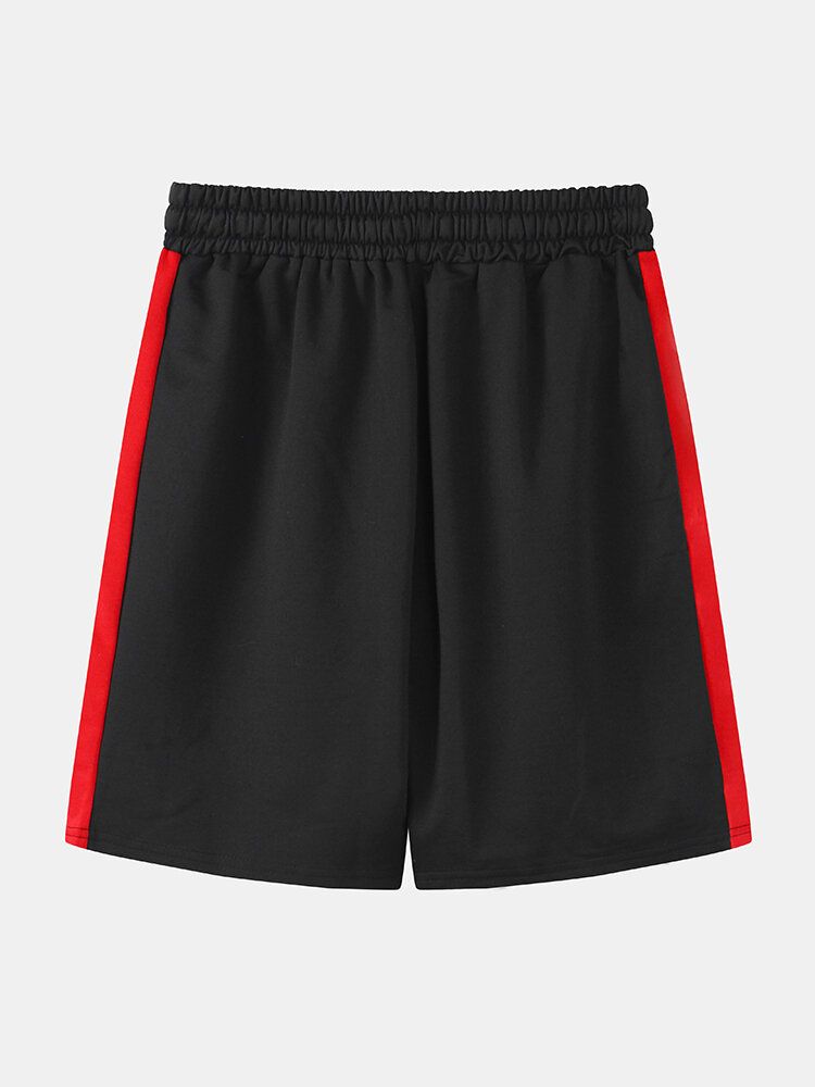 Sport Pantalones Cortos Deportivos De Algodón Negro Con Bolsillo Con Cremallera Y Raya Lateral Para Hombre