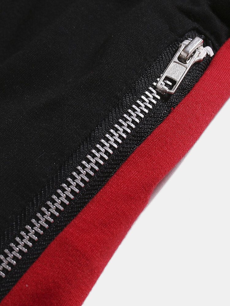 Sport Pantalones Cortos Deportivos De Algodón Negro Con Bolsillo Con Cremallera Y Raya Lateral Para Hombre