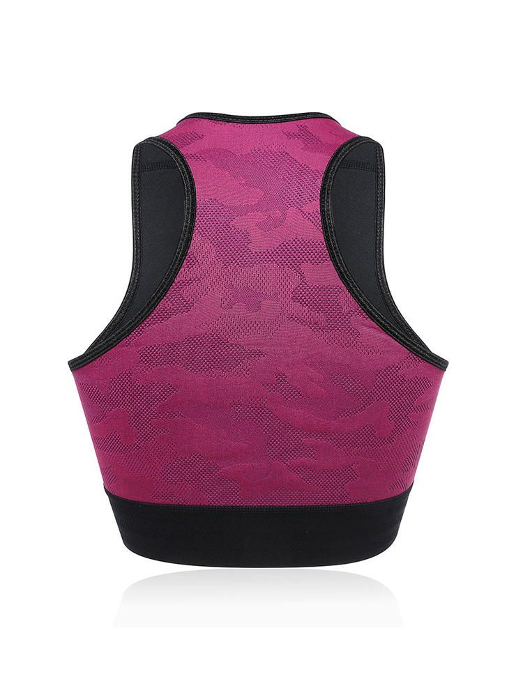 Sujetador Deportivo Con Cremallera Frontal Racer Back Wireless Camuflaje Elástico Para Mujer