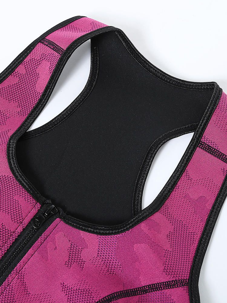 Sujetador Deportivo Con Cremallera Frontal Racer Back Wireless Camuflaje Elástico Para Mujer