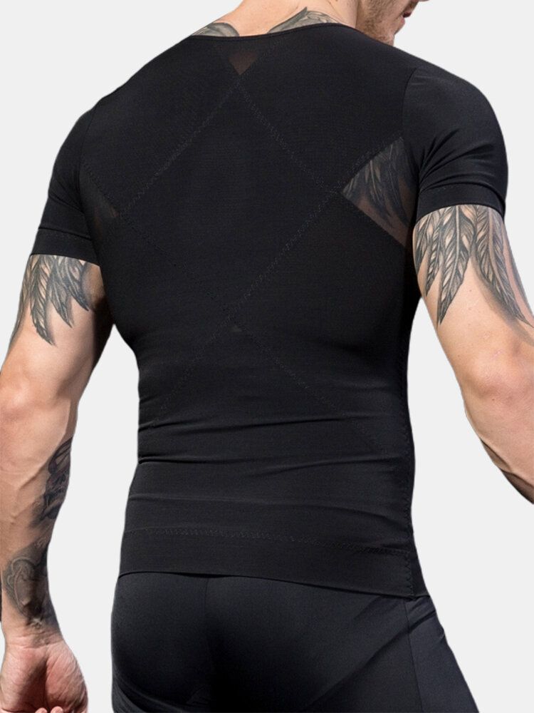 Tops Deportivos De Manga Corta Con Cremallera Transpirable De Alta Elasticidad Para Hombre