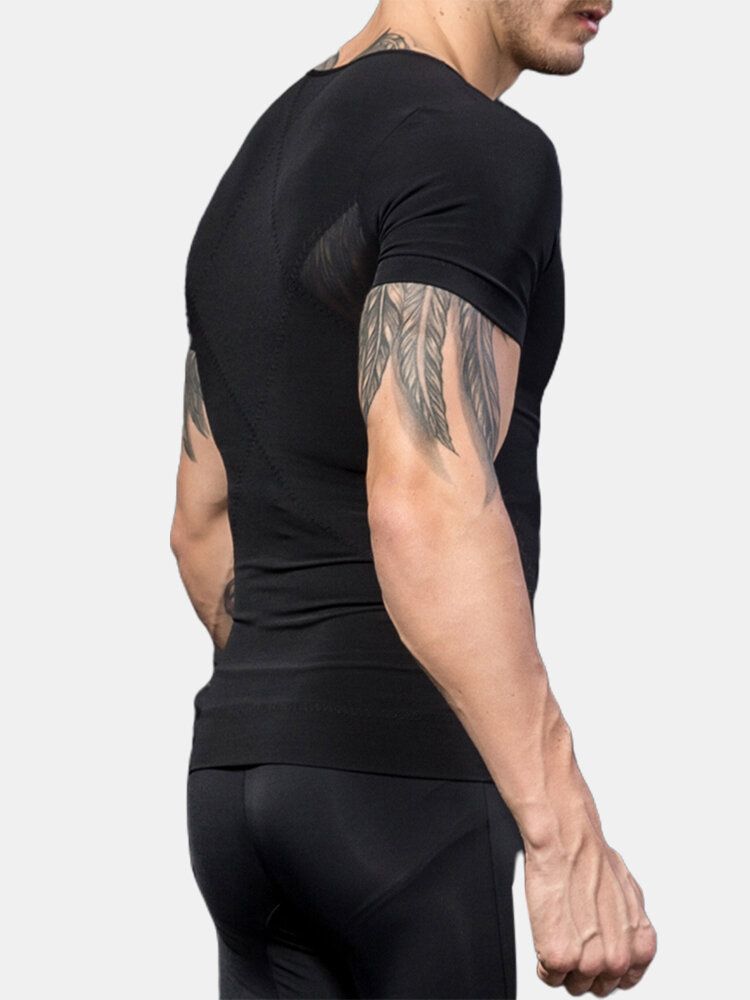 Tops Deportivos De Manga Corta Con Cremallera Transpirable De Alta Elasticidad Para Hombre