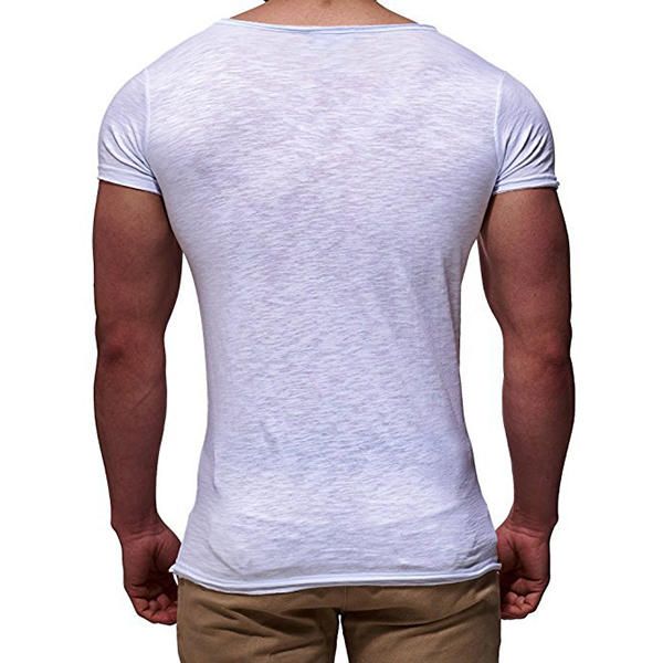 Tops De Manga Corta Con Cuello En V De Color Sólido Fino De Verano Para Hombre