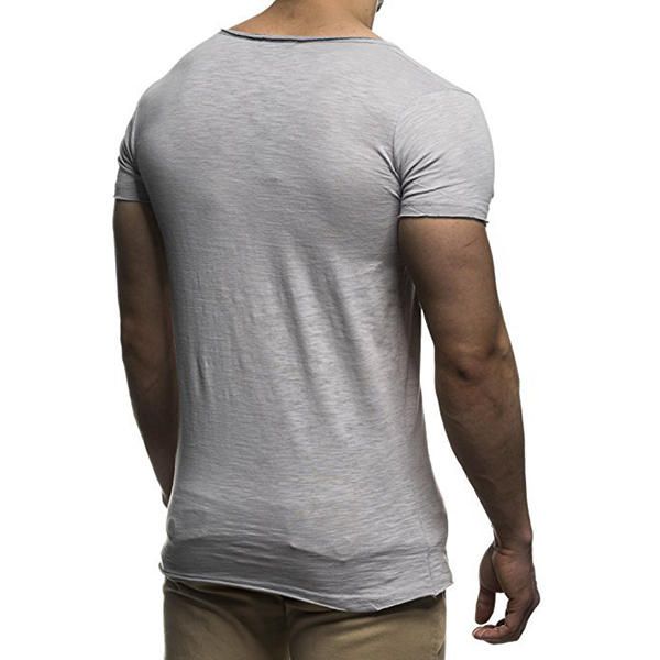 Tops De Manga Corta Con Cuello En V De Color Sólido Fino De Verano Para Hombre