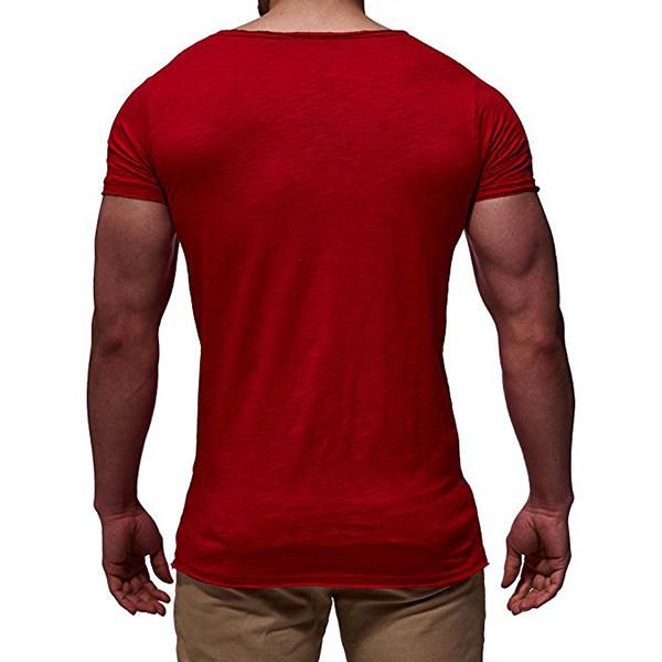 Tops De Manga Corta Con Cuello En V De Color Sólido Fino De Verano Para Hombre