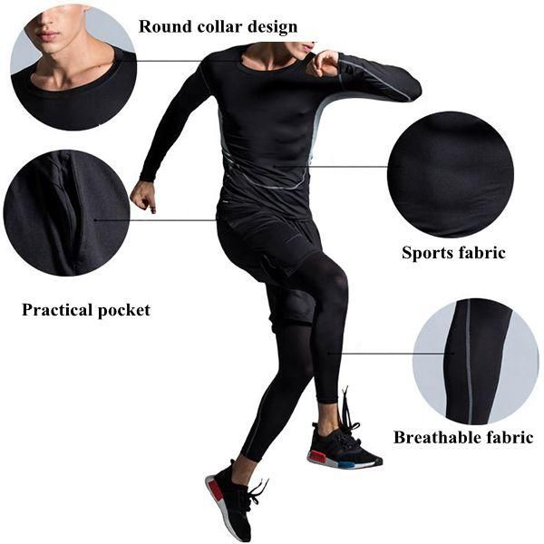 Trajes De Fitness Elásticos De Tres Piezas Pantalones Deportivos Transpirables De Entrenamiento De Manga Larga Para Hombre