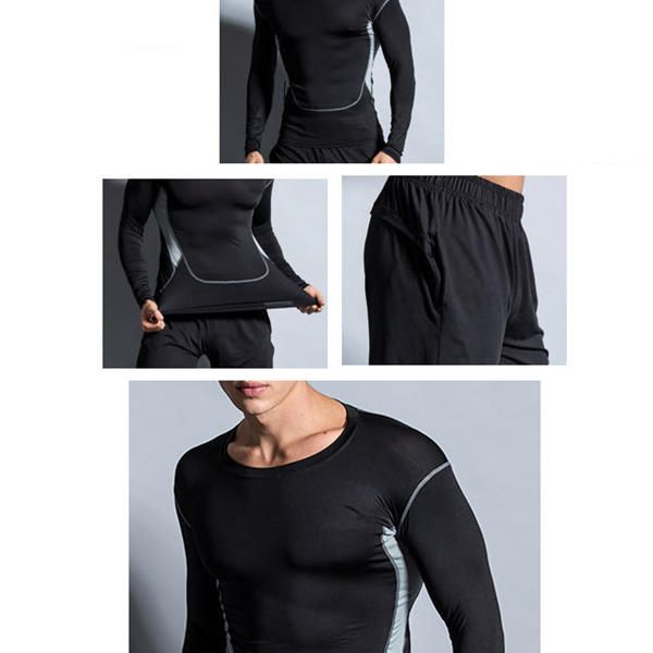 Trajes De Fitness Elásticos De Tres Piezas Pantalones Deportivos Transpirables De Entrenamiento De Manga Larga Para Hombre