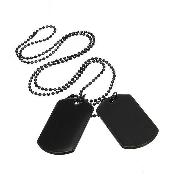 2pcs Collar Con Colgante De Etiqueta De Perro Negro Estilo Militar Para Hombre Cadena Larga