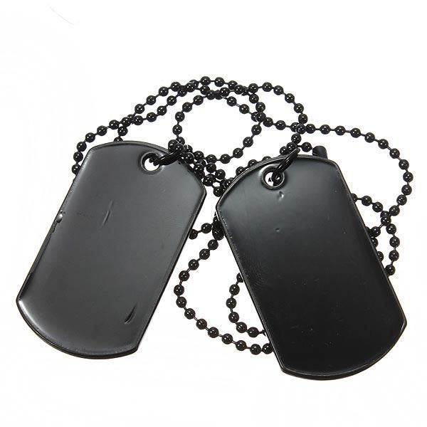 2pcs Collar Con Colgante De Etiqueta De Perro Negro Estilo Militar Para Hombre Cadena Larga