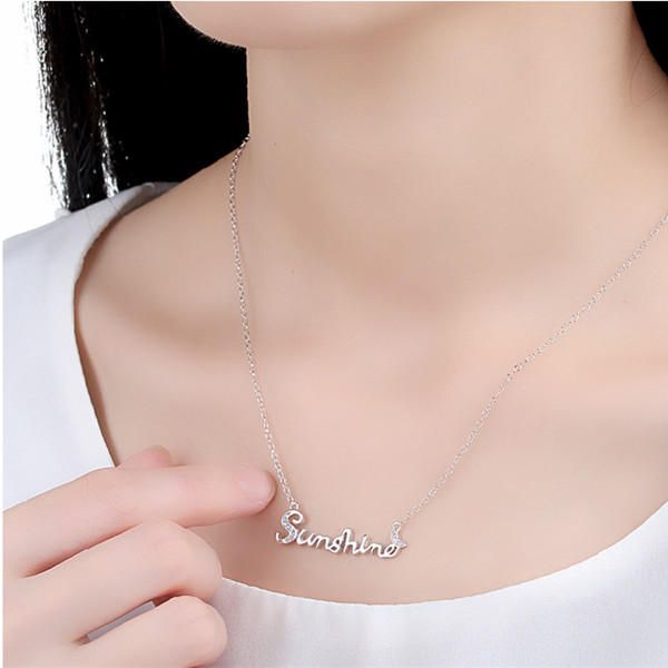 925 Plata Esterlina Sol Letra Palabra Mujeres Collar Cadena Joyería