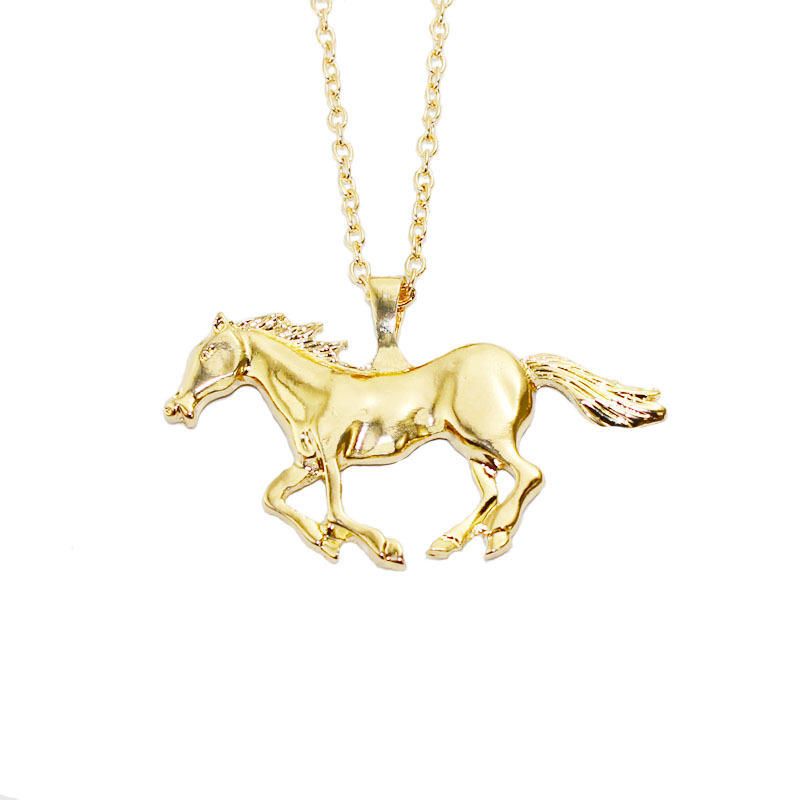 Cadena De Suéter Con Colgante De Caballo De Color Dorado Plateado De Moda Para Mujer