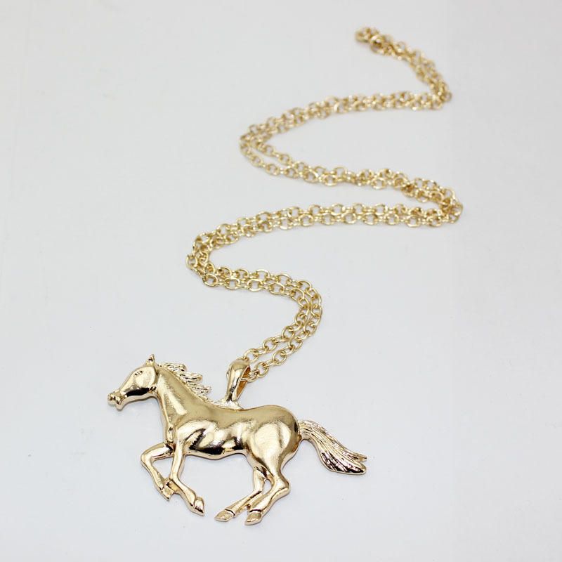 Cadena De Suéter Con Colgante De Caballo De Color Dorado Plateado De Moda Para Mujer