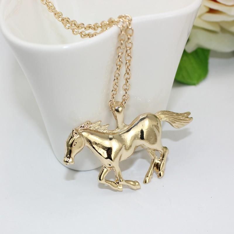 Cadena De Suéter Con Colgante De Caballo De Color Dorado Plateado De Moda Para Mujer