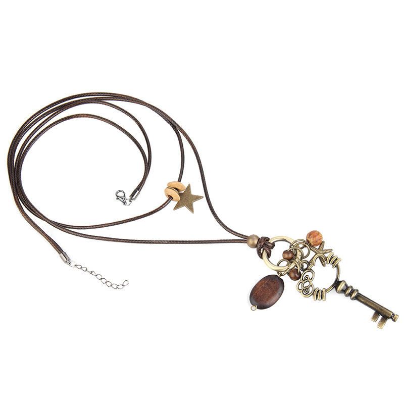 Cadena De Suéter De Cuerda De Cera Vintage Para Mujer Collar Con Colgante De Llave De Gatito Regalo De San Valentín