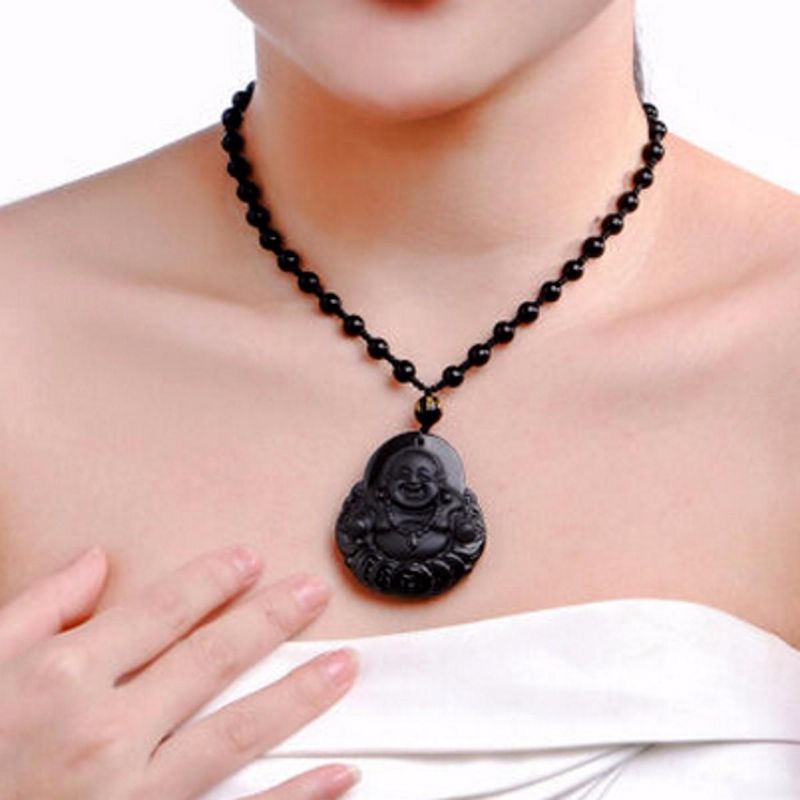 Colgante De Buda De Obsidiana Negra Lucky Luck Beads Collar De Oración Cadena