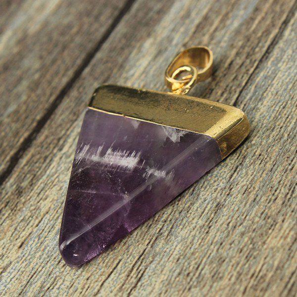 Colgante De Collar De Cuarzo De Piedra Natural Triangular Chapado En Oro