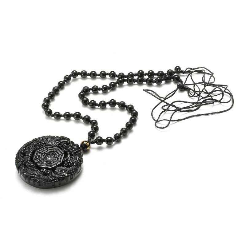 Colgante De La Suerte De Obsidiana Negra Tai Ji Collar Cadena Para Hombres Mujeres Regalo