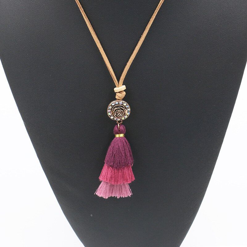 Collar Bohemio Para Mujer Colgante De Borlas Coloridas Con Degradado Collar De Moda Étnica Para Mujer