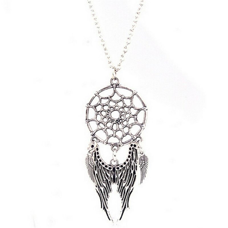 Collar De Cadena Larga Con Alas De Plumas Y Borlas Bohemias