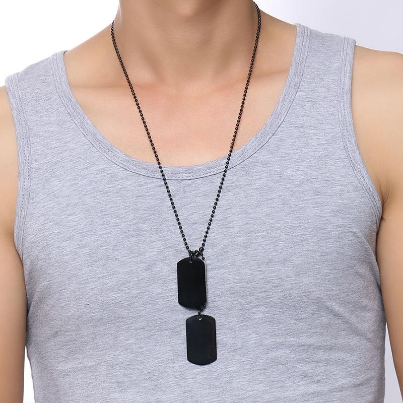 Collar De Chapado En Negro De Moda Con Cadena Colgante De Acero Inoxidable Para Hombres