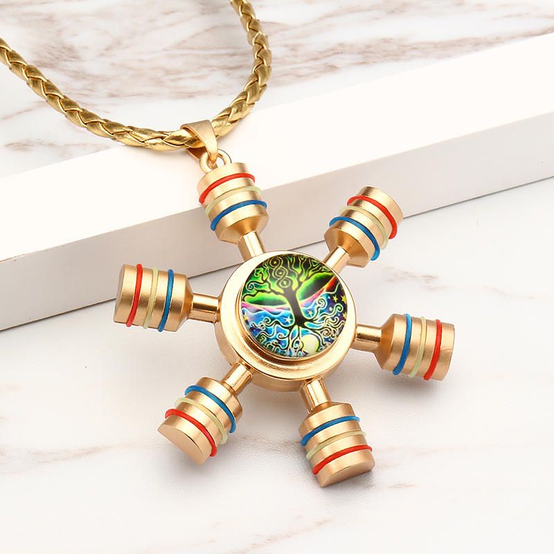 Collar Con Colgante Unisex Fidget Spinner Cadena De Árbol De La Vida Para Mujeres Y Hombres