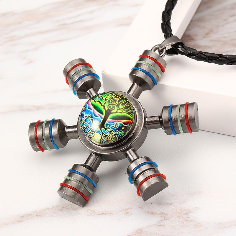 Collar Con Colgante Unisex Fidget Spinner Cadena De Árbol De La Vida Para Mujeres Y Hombres