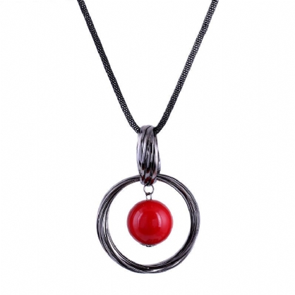 Collar Con Colgante Vintage Red Bead Hollow Round Colgante Joyería Étnica Collar De Suéter Para Mujer