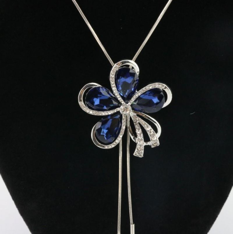 Collar De Flores De Diamantes De Imitación De Cristal Azul A La Moda Cadena De Suéter Collares Llamativos Para Mujeres