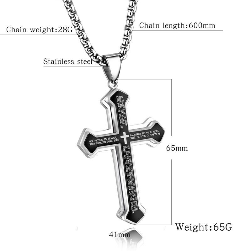 Collar De Hombre De Acero De Titanio Con Colgante De Marea De Biblia Cruzada De Tres Capas