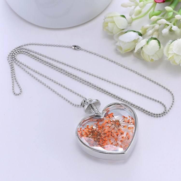 Collar Interior De Flores Secas Naturales Dulces Colgante De Corazón De Cristal Para Mujer El Mejor Regalo